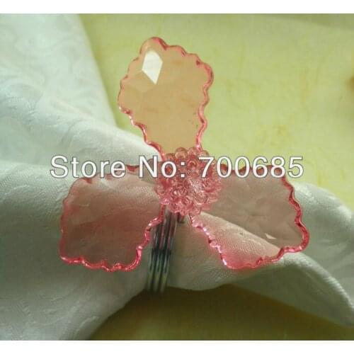 Acrylic with crystal napkin ring pink flower, decoration wholesale napkin holder