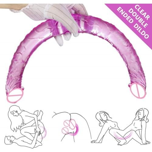 Double-headed dragon penis anal plug lengthened transparent lesbian pull-up crystal penis simulation masturbation stick adult pr