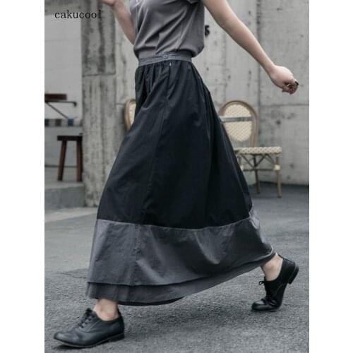 Cakucool 2020 spring new style dark wind loose mid-length long distressed color-matching skirt
