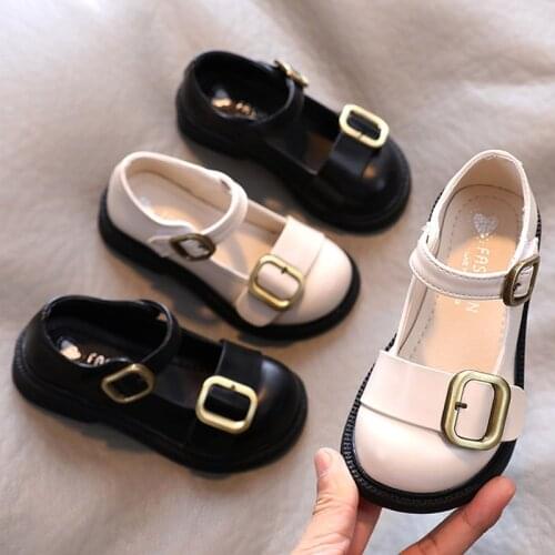 Kids Leather Shoes 2021 Autumn Girls Mary Janes Shoes Belt Princess Shoes White Black Children Casual Shoes Baby Toddlers