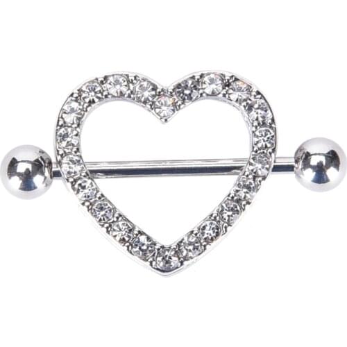 1PCS Sexy Crystal Gifts Love Hearts Nipple Bar Rings Heart Rings Nipple Ring Barbell Body Piercing Jewelry Women Blue Pink White