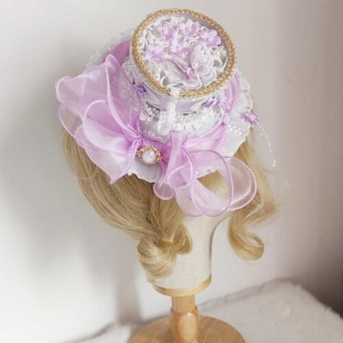 Lolita Round Top Hat Ruffle Lace Hair Clip Cosplay Headwear Elegant Hat Hairpin Royal Style Anime Hair Accessories