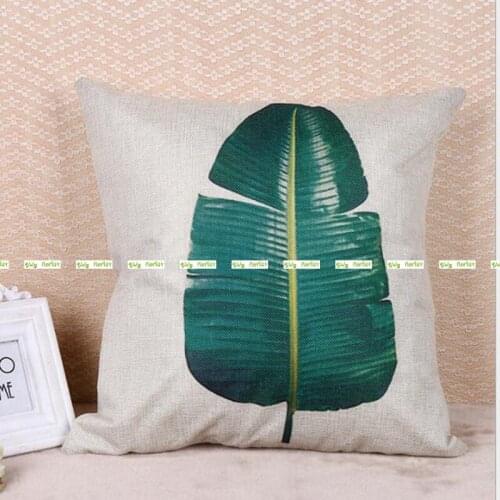 Linen Fabric 2pcs Pillow Case Artificial Banana Plant Leaf Paint Decorative Cushion Cover No Inner Green AT119