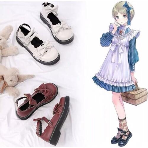 Lovely LOLITA Shoes Girly Girl Student Shoes Women PU Leather Lace Bowknot Low Heels Round Toe Ankle-strap Shoes