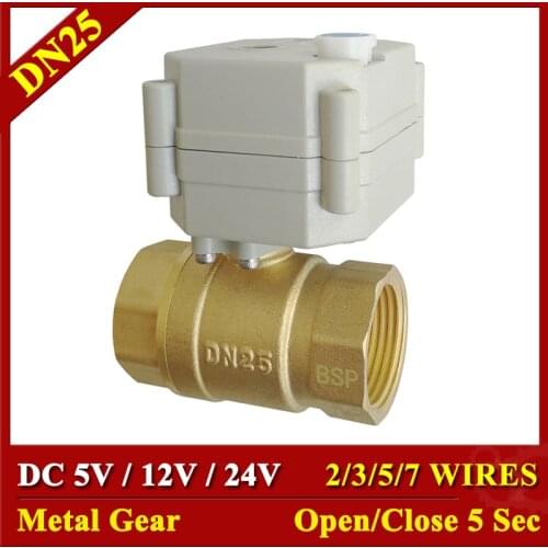 DC5V 12V 24V Metal Gear Motorized Valves Brass 1'' TF25-B2 Series 2/3/5/7 Wires 2 Way DN25 Electric Shut Off Valves