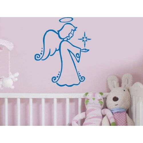 Wall Decal Blue Little Angle Holding Candle Kids Room Christmas Decorative Vinyl Sticker DIY Vinyl Nursery Bedroom Mural YO-99