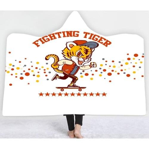 Cute Cartoon Tiger Hooded Blanket Nap Wool Blanket 3D Printer Home Throw Blanket Bedroom Sofa Wearable Blanket