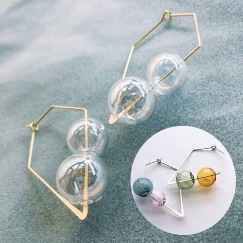 Original Fancy Hand Blown Bubble Hoop Earrings For Women Vintage Unique Colorful Glass Ball Earrings Clear Korean Earrings 2020