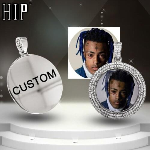 Hip Hop Custom Made Photo Roundness Solid Back Iced Out Bling Cubic Zircon Personalized Necklace & Pendant For Men Jewelry