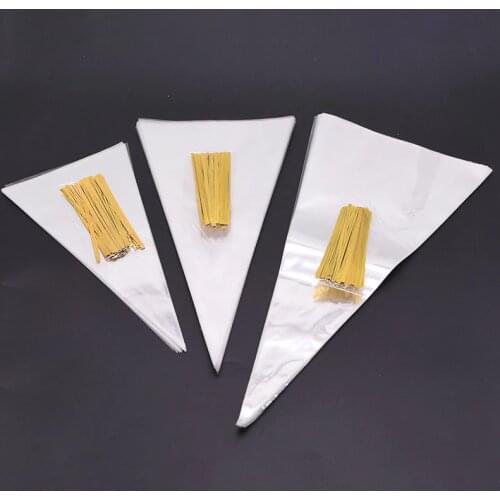 50pcs/lot 3 Sizes Popcorn bags Cone Shaped Transparent Clear Candy Bags Christmas Birthday Party Supplies Bags Gift Packing Bags