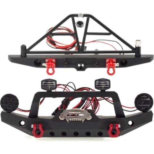 Front Rear Bumper with 2 Led Lights for 1/10 RC Crawler Car TRX4 Axial SCX10 54DF