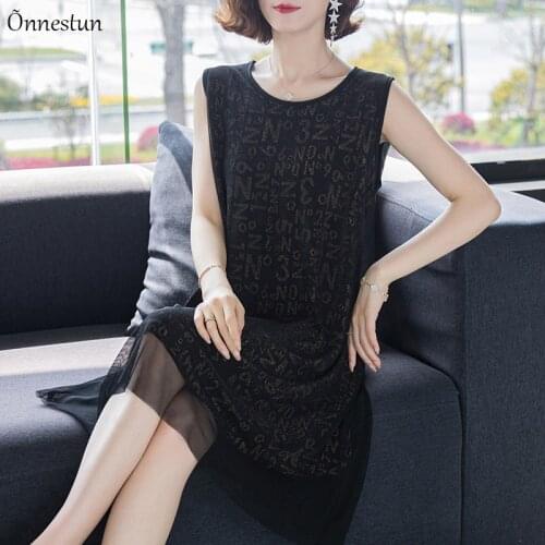 Plus Size Print Dress 2021 Fashion Summer Sleeveless Dress Slim Knitting Pullover High Quality Casual Mesh Women Dresses