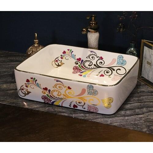 Rectangular Porcelain bathroom ceramic counter top sink wash basin popular in europe art basin antique wash sink