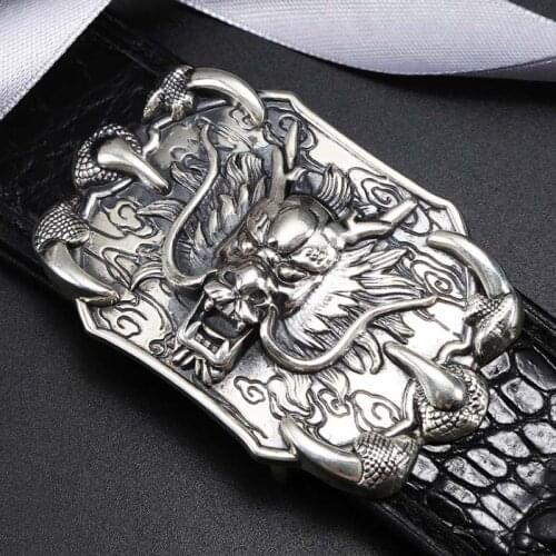 LINSHE men belt Genuine leather 925 sterling silver Jade buckle middle-aged youth tide belt crocodile Mens belt