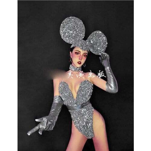 Silver sexy collar dance dress sequins technology nightclub bar ds GOGO costume