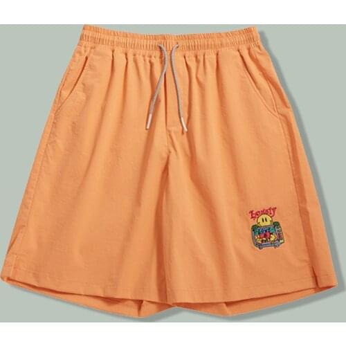 Harajuku Loose Embroidered Shorts Men Hip Hop Casual Cartoon Print Five Quarter Pants 2021 NEW Summer Black Couple Jogger Short