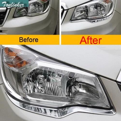 Tonlinker 2 Pcs DIY Car Styling ABS Chrome Front headlight decoration sticker Cover Case stickers for SUBARU Forester 2013-16
