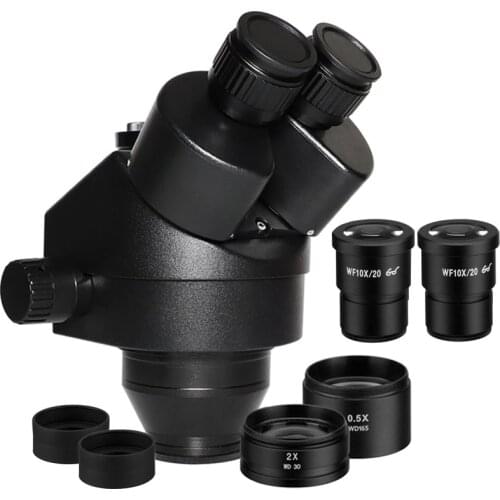 7X-45X 3.5X-90X Simul-Focal Trinocular Microscope 0.5x 2.0x Auxiliary Lens+ Zoom Stereo Microscope Head Black