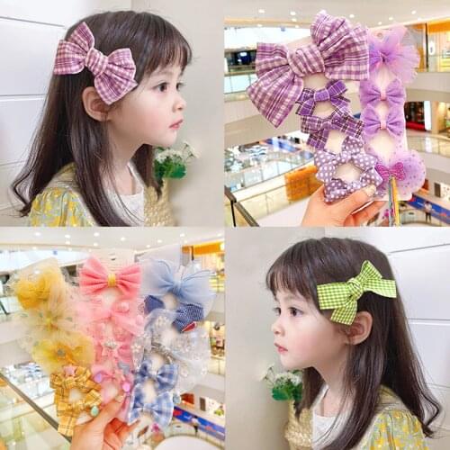 2/3/5 Pcs/Set Children Cute Colors Lace Cartoon Bow Flower Ornament Hair Clips Girls Lovely Hairpins Kids Sweet Hair Accessories