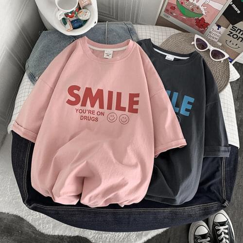 Woman T shirts Summer Plus Size Students Korean Style Round Neck Short Sleeve Loose Letter Printed Tops Tees Women Clothing