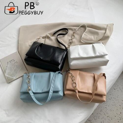 Elegant Ladies Solid Color Subaxillary Bags Female Magnetic Buckle Shoulder Bags Women PU Leather Pleated Underarm Bag