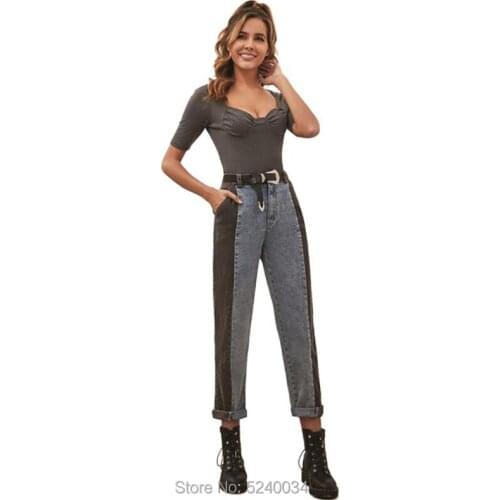 Womens High Waist Patchwork Jeans Jeggings Wash Denim Pants Trousers