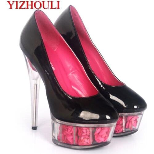 Women Hot Neon color sexy 15CM ultra High heel Pumps/Pink 6 inch platform flowers Crystal party shoes Size 5-12