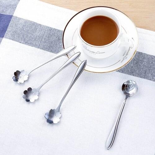 1 pc Flower Stainless Steel Tea Spoons Mixing Spoon Mug Cup Accessories Stirrers Coffee Spoon Flower Shape Kitchen Tools