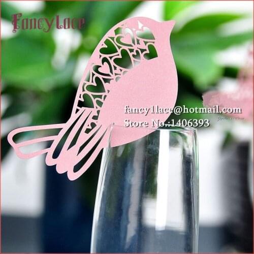 100PCS Laser Cut Name Place Card Cup Paper Card Table Mark Wine Glass Wedding Valentine Party Decoration Love Bird Paper Craft