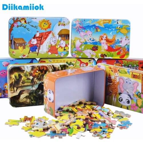 Hot 100 Pieces Wooden Puzzle Kids Cartoon Animal Dinosaur Jigsaw Puzzles Baby Educational Learning Toys for Children Boys Girls