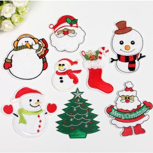 12pcs/lot Christmas series patches iron on cloth stickers DIY badges embroidered Santa Claus Christmas tree patches for clothes