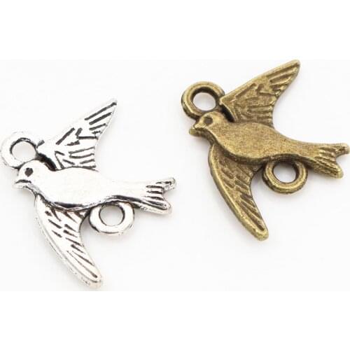 22x18mm 20pcs Antique Sliver and Bronze Plated Bird Style Connector Handmade Charms Pendant:DIY for bracelet necklace
