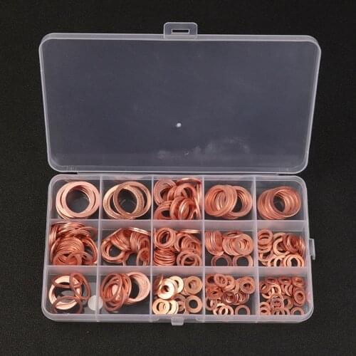 280pcs Assortment Oil Drain Washers O-shaped Gaskets Set Copper Sealing Rings Flat Replacement Metal Cushion Ring