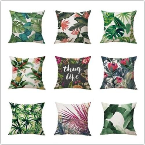 45*45cm Tropical Plant Leaves Flamingo Printed Linen Cushions Case Pillowcase Creative Home Sofa Throw Pillow Back Cushion Cover