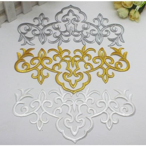 Gold Flower Lace Trims 5 Pieces Venice Metallic Embroidery Appliqued Sewing Patches Iron 20CM*10CM