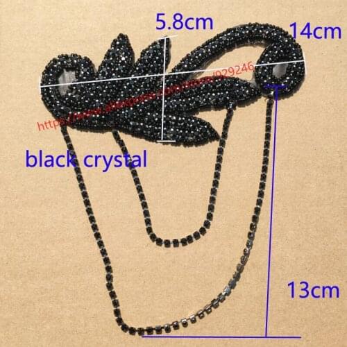 White black crystal applique with tassel flower beaded trims for hairdress ornaments S-shape garment rhinestone decoration
