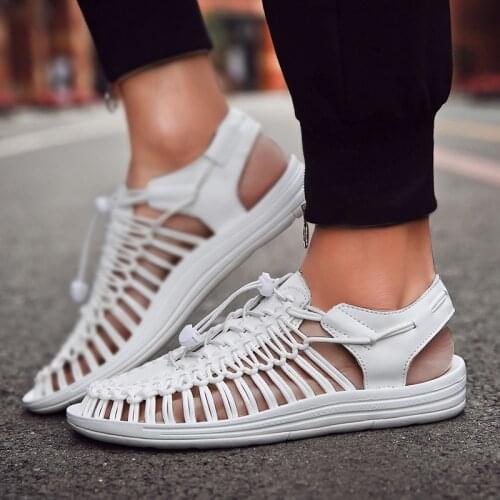 Sandals Men Handmade Plus Size 35-48 Summer Soft Non-slip Braided Gladiator Sandals Men Hiking Beach Platform Shoes Beach