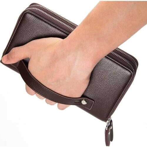 Brand Leather Multifunction Mens Clutch Wallet Card Holder Design Mens Wallet Business Hand Bag Double Zipper Long Phone Purse