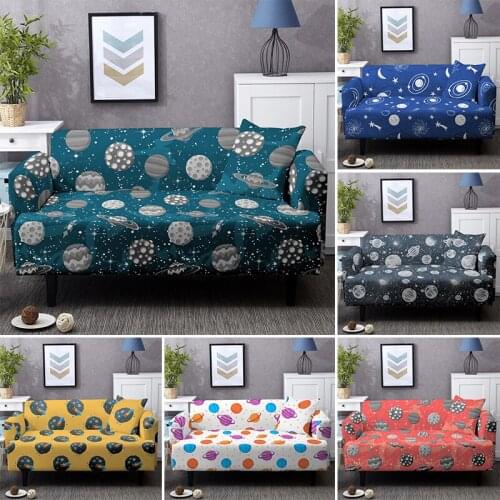 Space Planet Cartoon Elastic Sofa Cover Stretch Couch Covering For Living Room All-cover Dust-proof Slipcover 1/2/3/4 Seater
