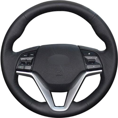 DIY Sewing-on PU Leather Steering Wheel Cover Exact Fit For Hyundai Tucson 2015-2016