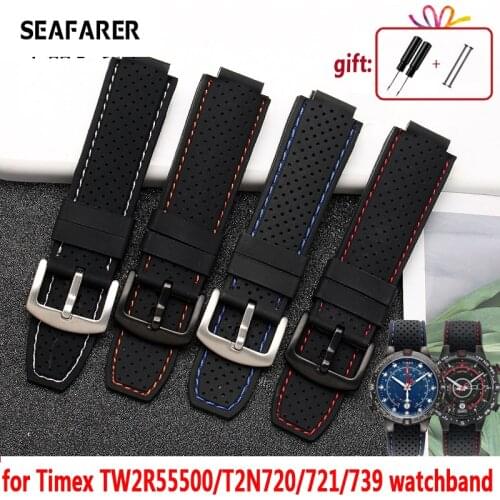 For Mens Timex T49859|T2N720|T2p141|T2n722|723|738|739 Watchband Waterproof Rubber Strap 24*16mm Lug End With Tools Screw Pins