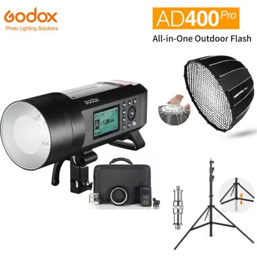 Godox AD400Pro AD400 Pro TTL HSS WITSTRO All-in-One Outdoor Flash + 2.8m Air Cushioned Light Stand + 90CM Deep Parabolic Softbox