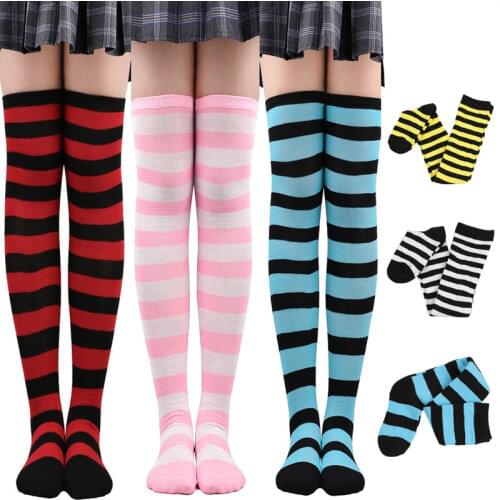 2021 New Fashion Women Girls Stockings Thigh High Overknee Cute Socks Striped Pantyhose Long Tube Female Stockings Free Shipping