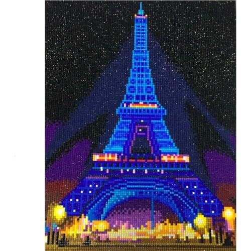 HUACAN LED Diamond Painting 5D Eiffel Tower Diamond Embroidery LED Light Full Round Drill Diamond Mosaic 30x40cm With Frame