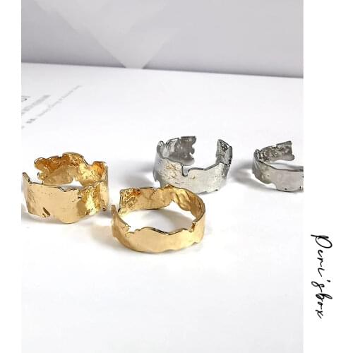 PerisBox Gold Color Wide Thin Irregular Rings Foil Shiny Geometric Rings for Women Minimalist Textured Ring 2020 New Jewelry