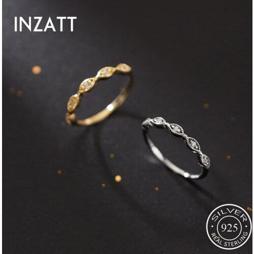 INZATT Real 925 Sterling Silver Zircon Geometric Adjustable Ring For Fashion Women 18K Gold Fine Jewelry Cute Accessories