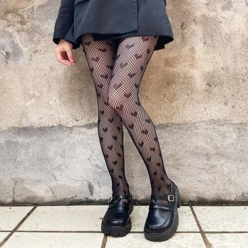 Shengrenmei Anti-hook Tights for Womens Female Gifts Fishnet Stockings Ins Heart-shaped Black JK Costumes Sexy Pantyhose