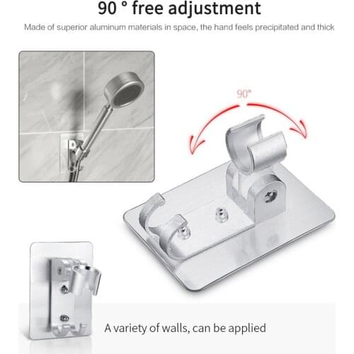 Space Aluminum Shower Holder Metal Adjustable Self-adhesive Suction Up Wall Mounted Bathroom Shower Head Mounting Brackets