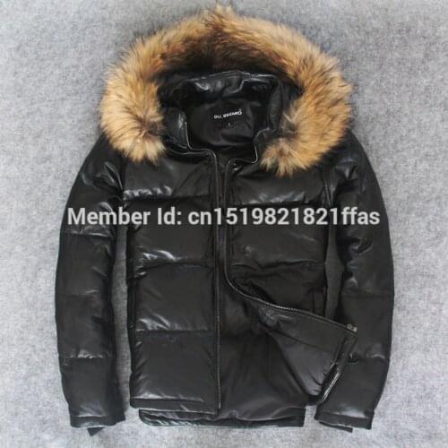Factory Male sheepskin duck down coat short design stand collar winter thickening slim leather coat genuine leather jacket