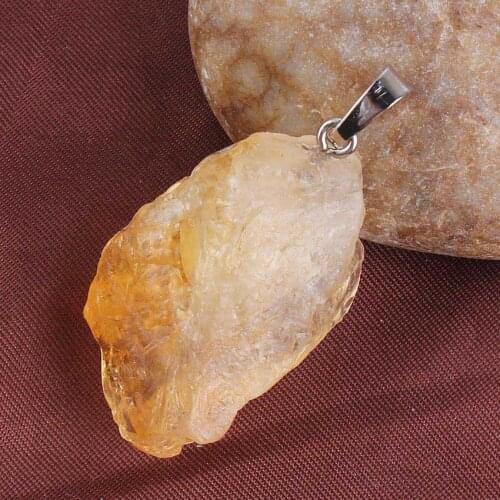 Trendy-beads Popular Silver Plated Irregular Shape Stone Modern Yellow Quartz Pendants Charms Jewelry